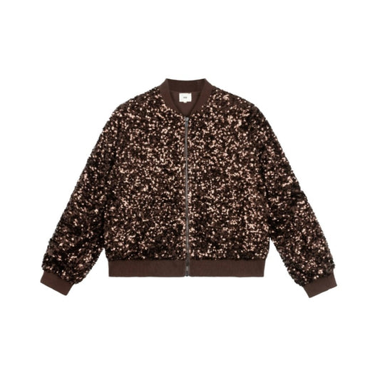 BOMBER À SEQUINS - MARRON