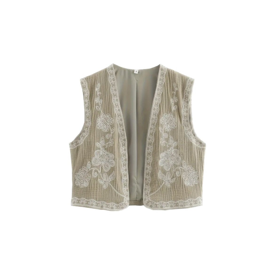 GILET SANS MANCHES BRODÉ - BEIGE