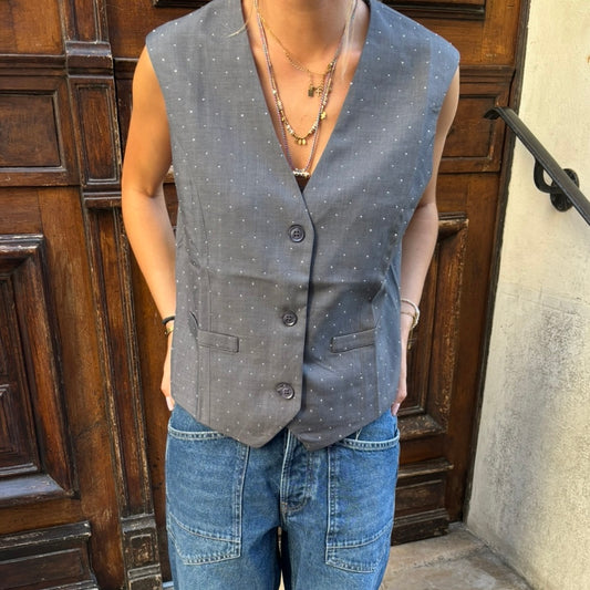 GILET DE COSTUME À MINI CLOU - GRIS