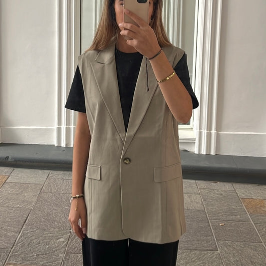 BLAZER SANS MANCHES - GREIGE